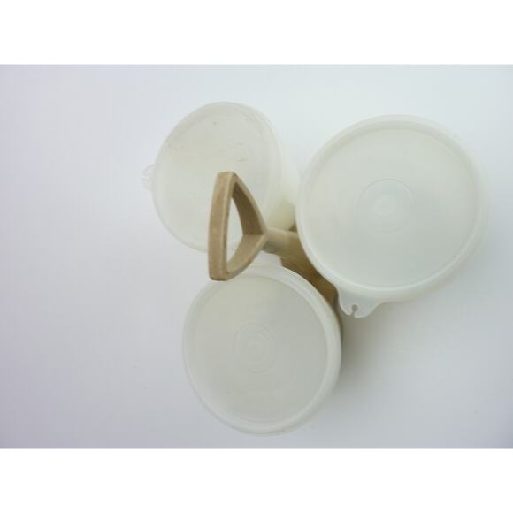 Vintage Tupperware Condiment Caddy & 3 Containers Lids Almond Beige Candy Dish - Picture 4 of 5